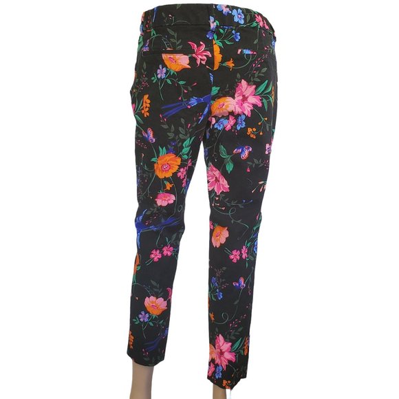 Old Navy Black Floral Pants Mid Rise Women's 10 Reg Pockets Belt Loops - Picture 2 of 10
